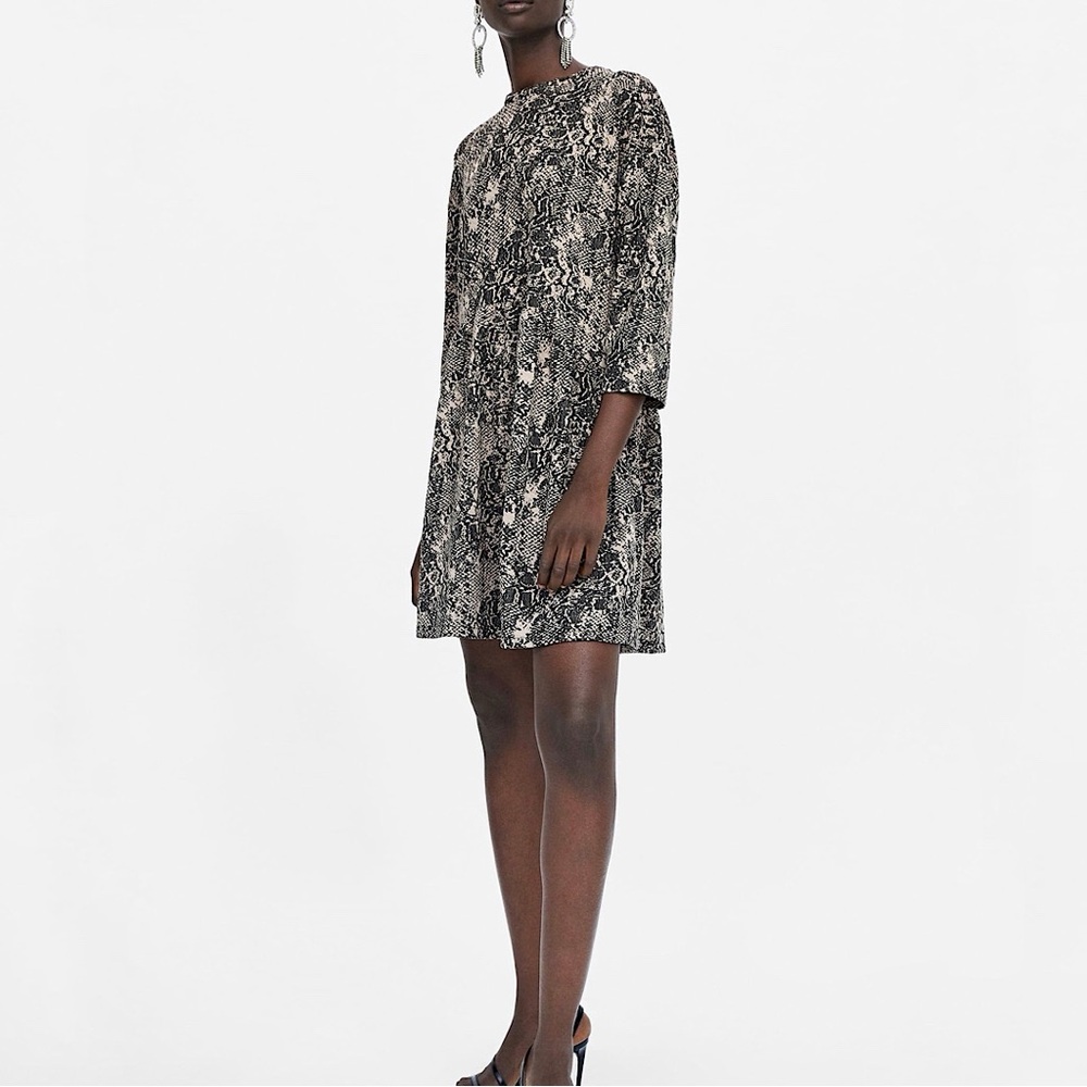 🌷 Zara Textured Snakeskin Babydoll Mini Dress Size M - Picture 9 of 10